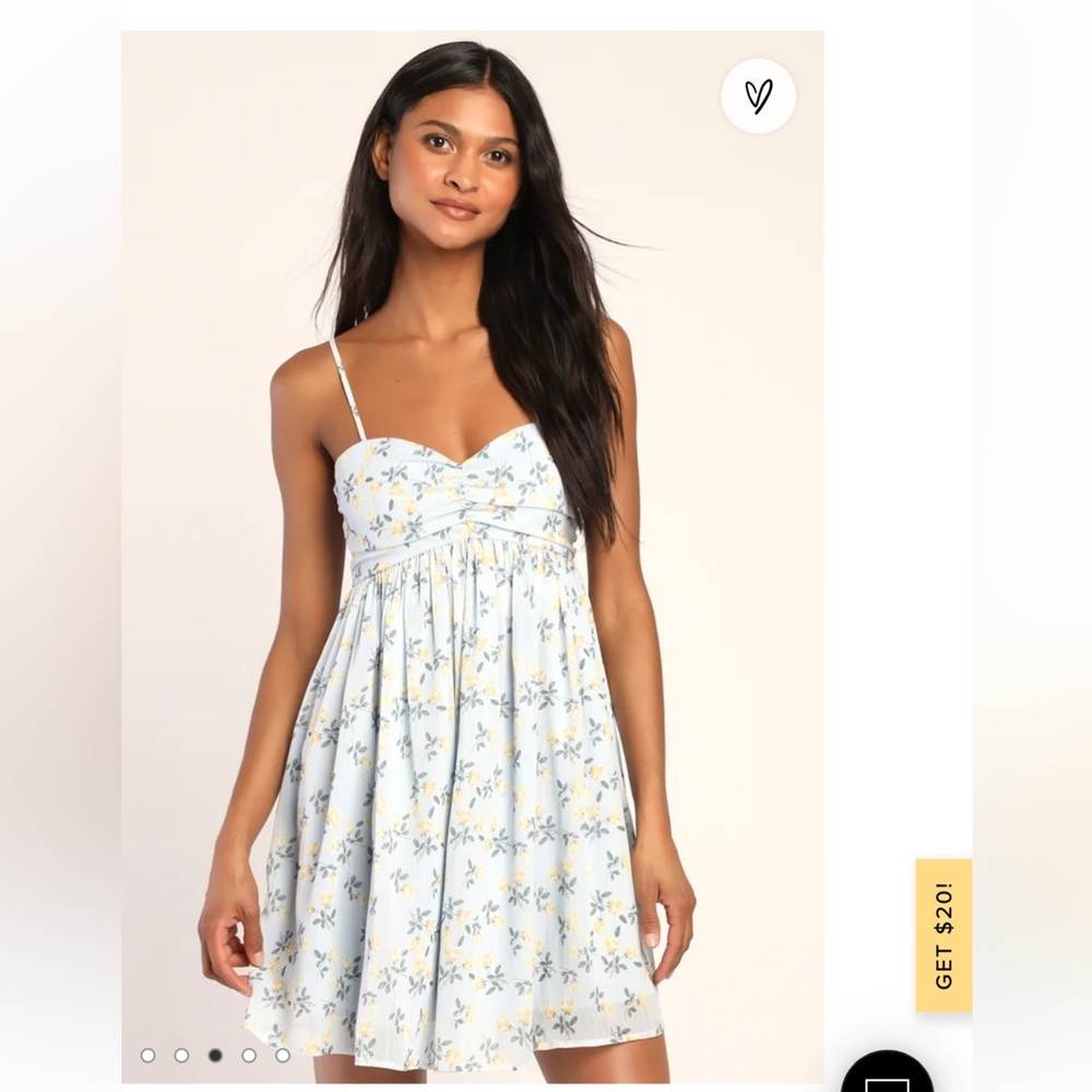 Lulus babydoll dress, new with tags, blue with floral print, size XS